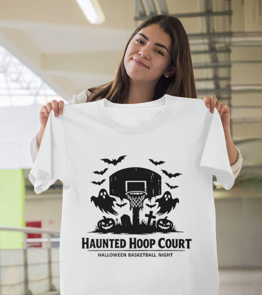 Halloween Haunted Hoop Court Spooky Pumpkin Basketball Night T-Shirt