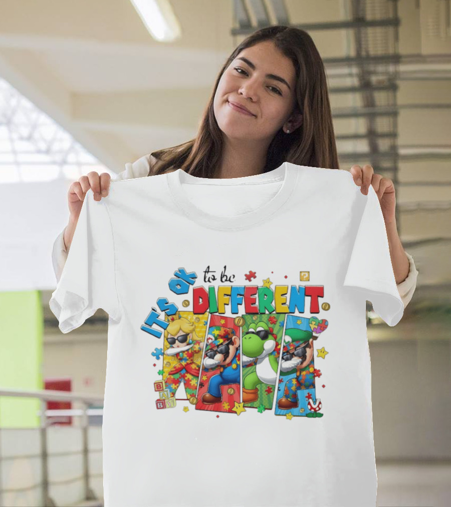 It's Okay To Be Different Mario Super Autism Characters Puzzle T-Shirt