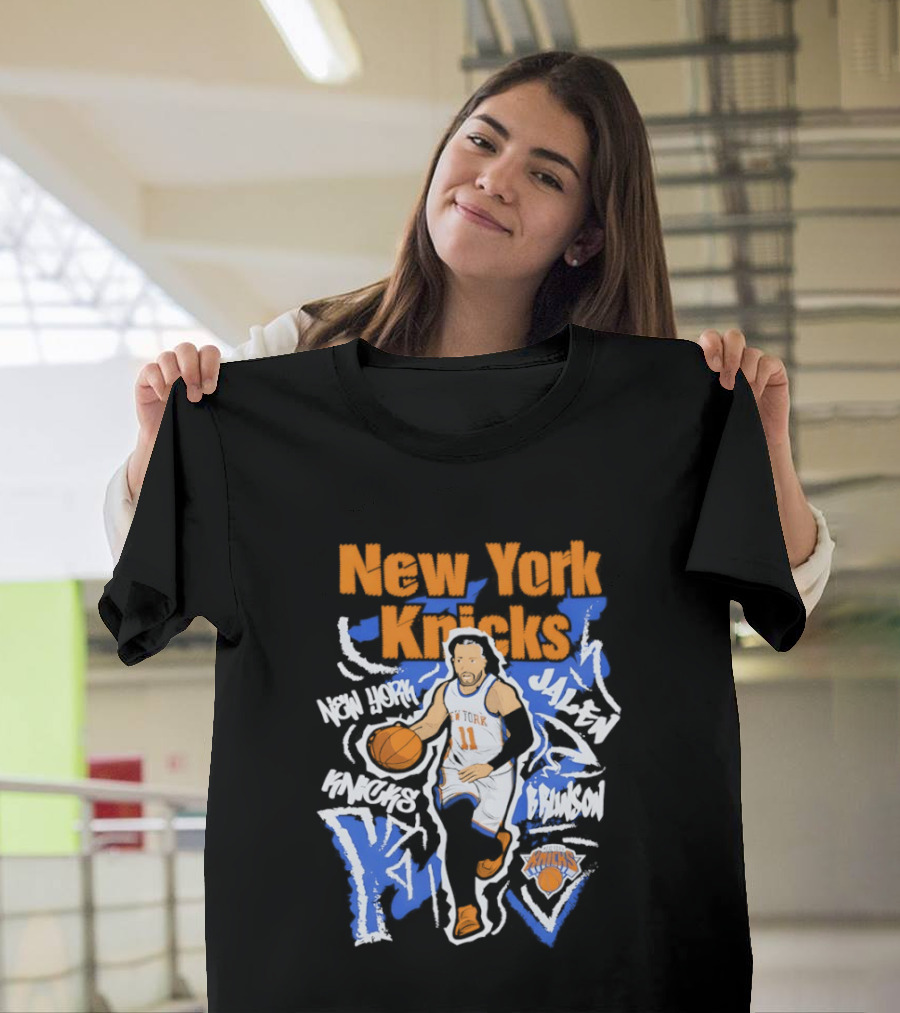 New York Knicks Jalen Brunson 11 Basketball NBA Player Cartoon T-Shirt