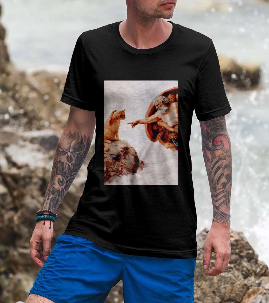 The Creation Of Cat Michelangelo Parody Cats Touching Paws T-Shirt