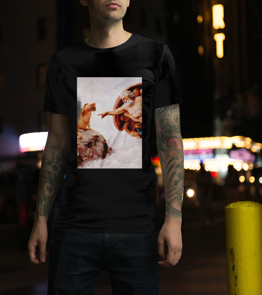 The Creation Of Cat Michelangelo Parody Cats Touching Paws T-Shirt