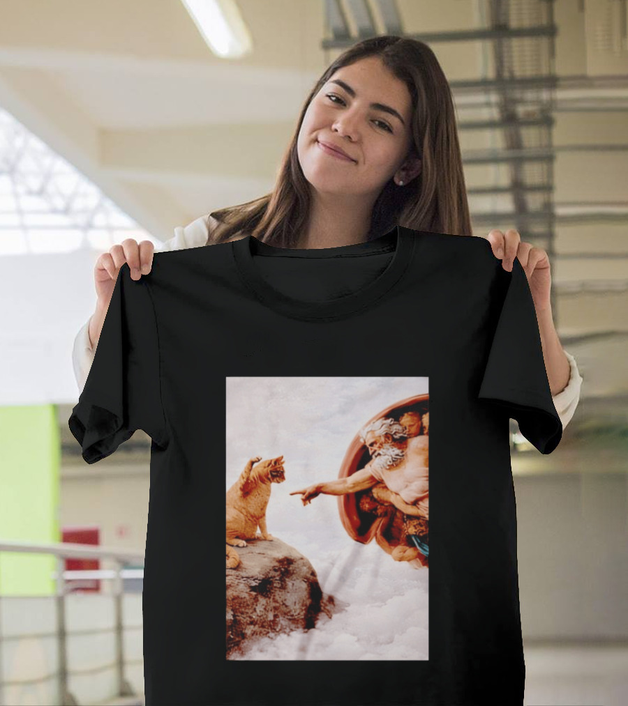 The Creation Of Cat Michelangelo Parody Cats Touching Paws T-Shirt
