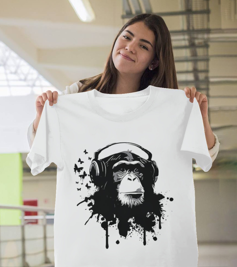 Monkey Headphones Street Art Splatter T-Shirt