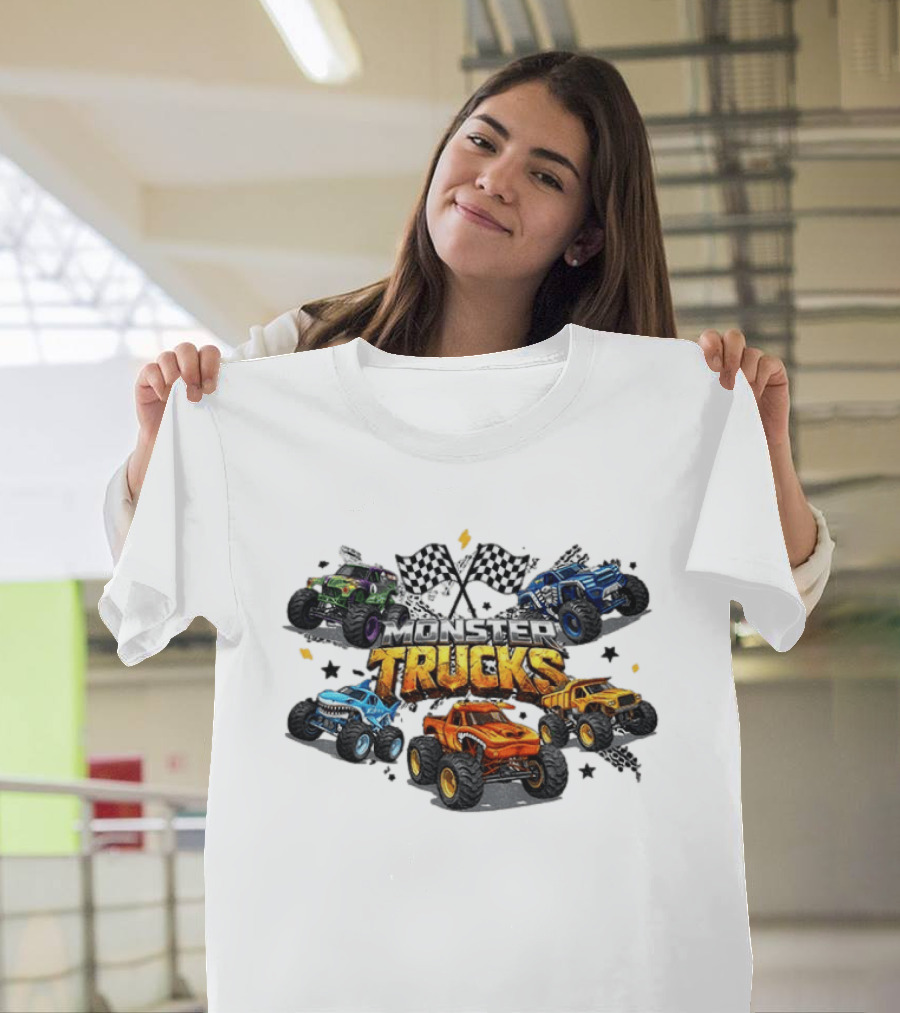Monster Trucks Racing Checkered Flags Adventure T-Shirt