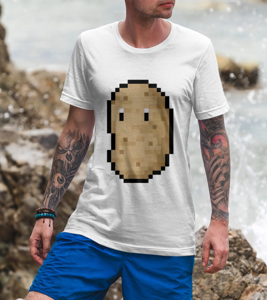 Pixelated Potato Meme Block Style Retro Gaming Humor T-Shirt