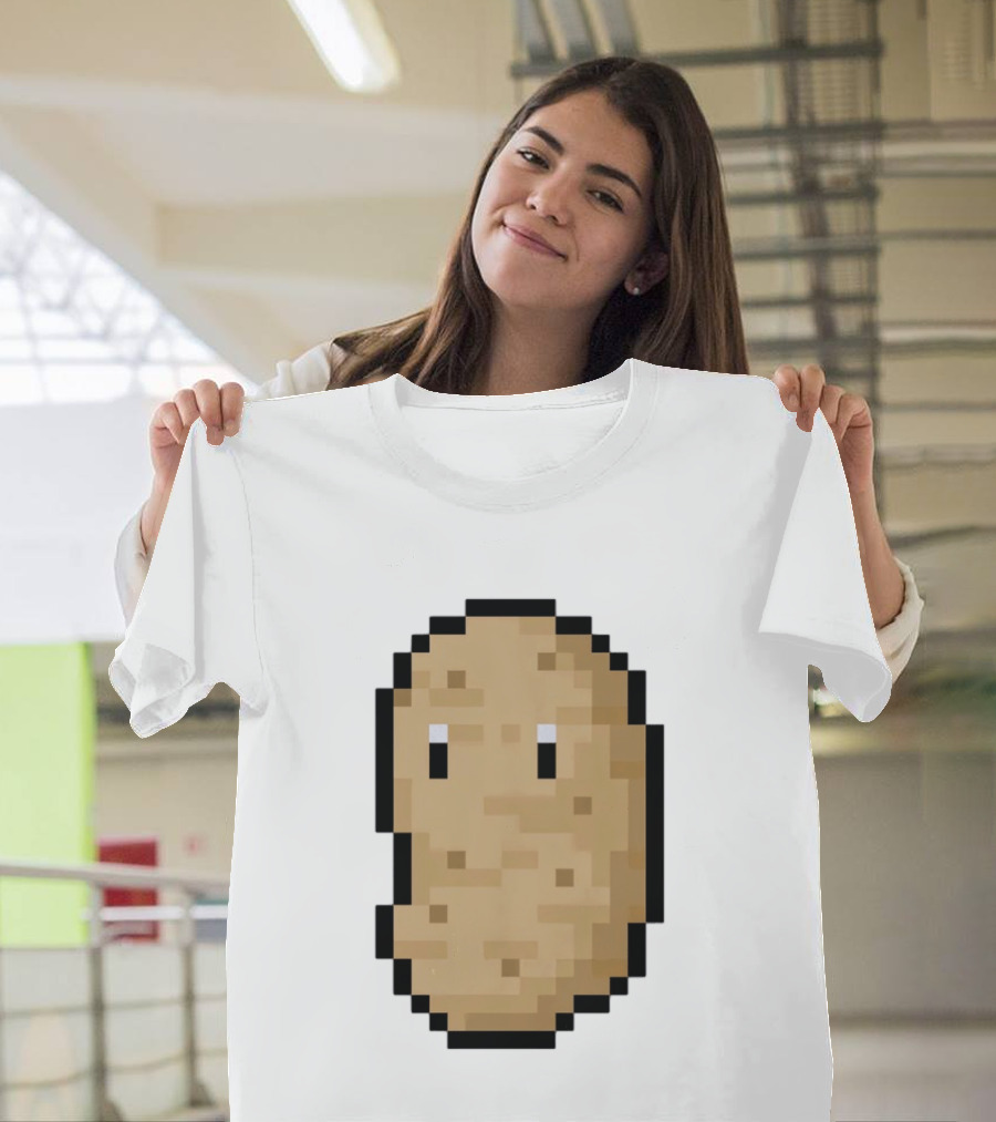 Pixelated Potato Meme Block Style Retro Gaming Humor T-Shirt