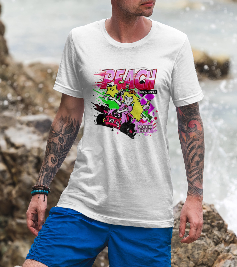 Peach Mario Kart Princess Riding With Star Power Est 1992 T-Shirt