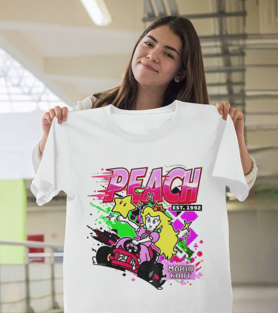 Peach Mario Kart Princess Riding With Star Power Est 1992 T-Shirt