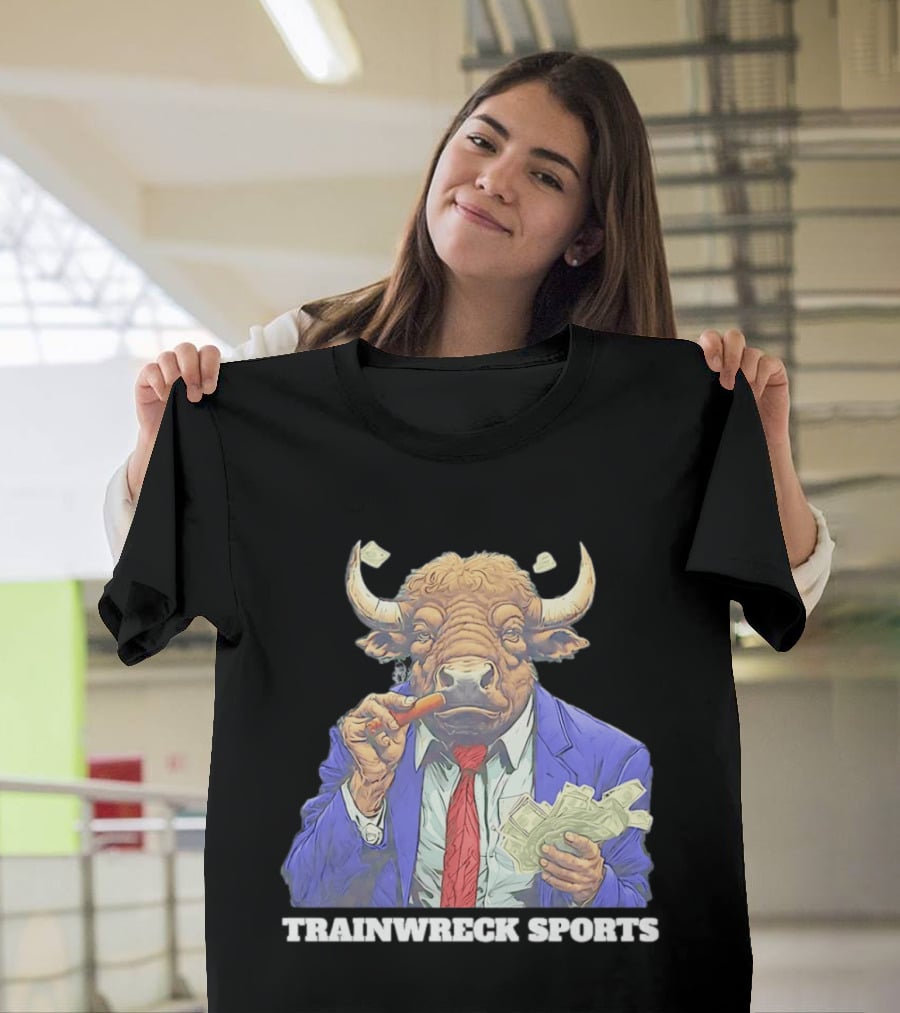 Bison Trainwreck Sports Business Suit Dollar Bills Cigar T-Shirt