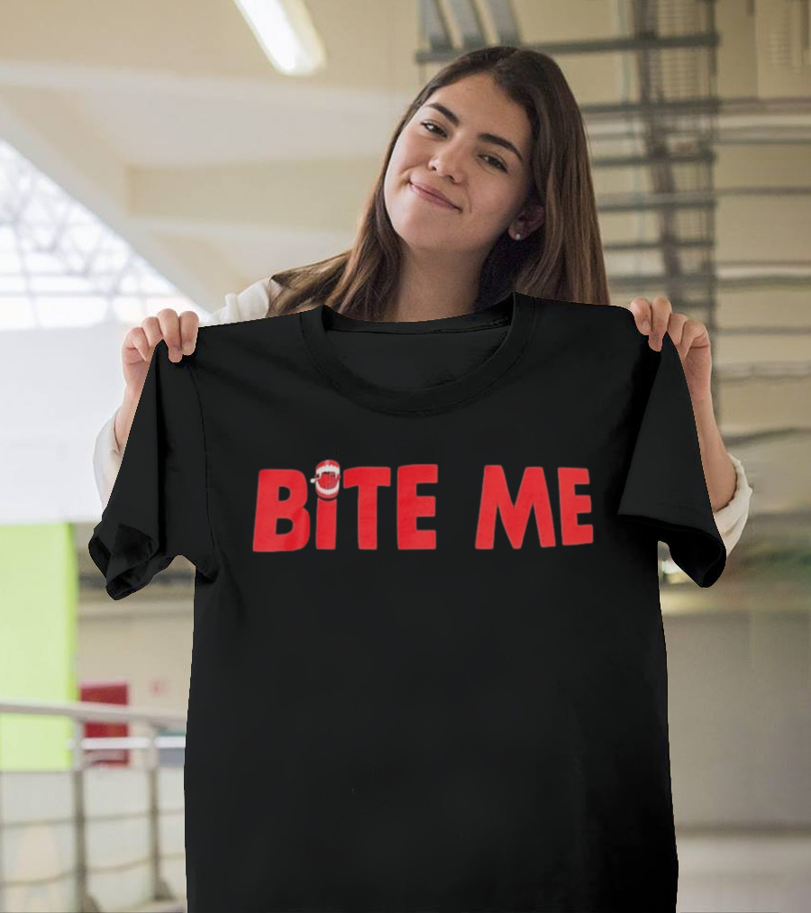 Bite Me Halloween Vampire Teeth Red Letters T-Shirt