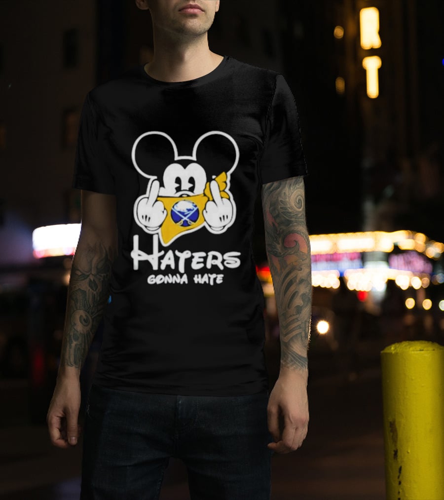 Buffalo Sabres Mickey Haters Gonna Hate Middle Finger Hockey Fan T-Shirt