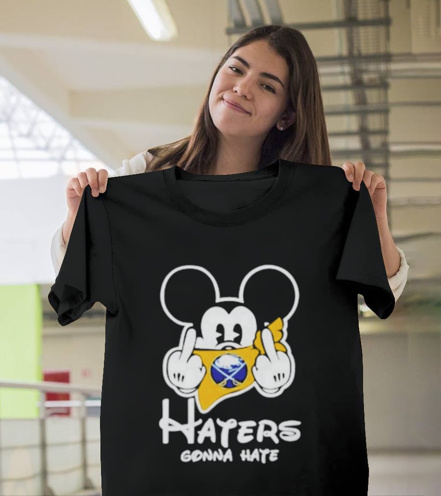 Buffalo Sabres Mickey Haters Gonna Hate Middle Finger Hockey Fan T-Shirt