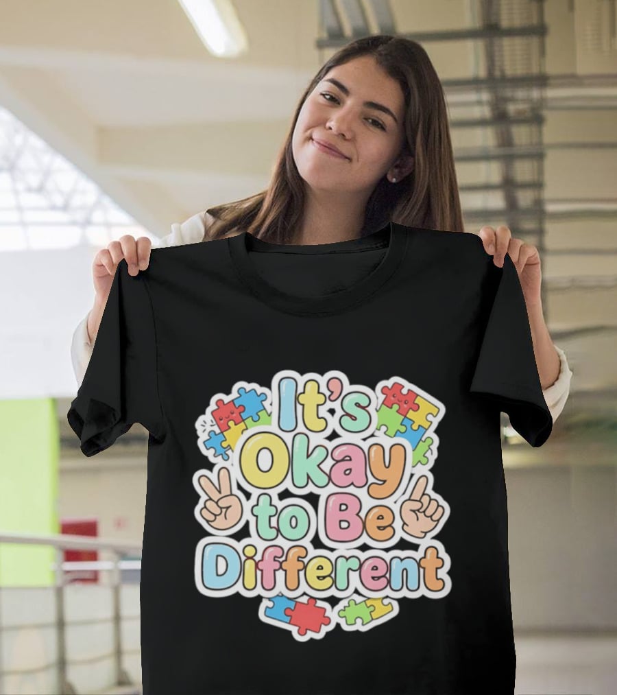 It's Okay To Be Different Autism Awareness Puzzle Pieces T-Shirt