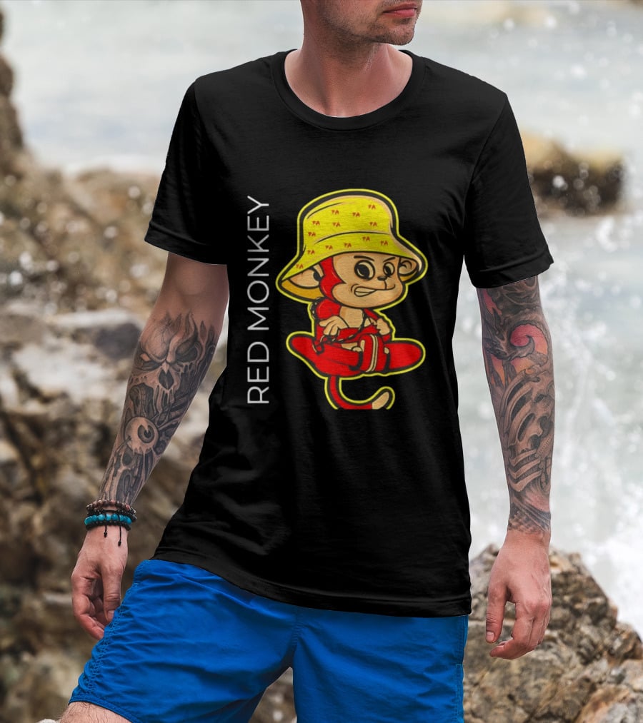 PA Red Monkey Cartoon With Yellow Hat T-Shirt