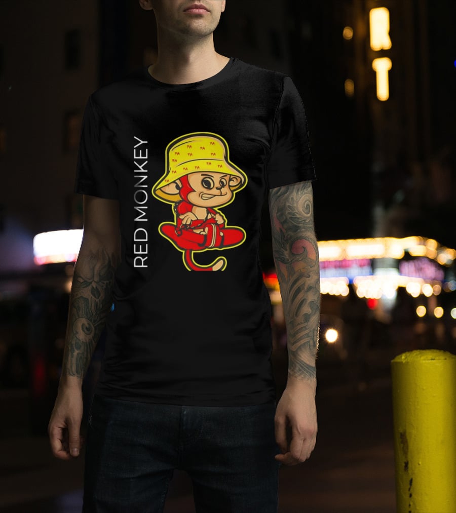 PA Red Monkey Cartoon With Yellow Hat T-Shirt