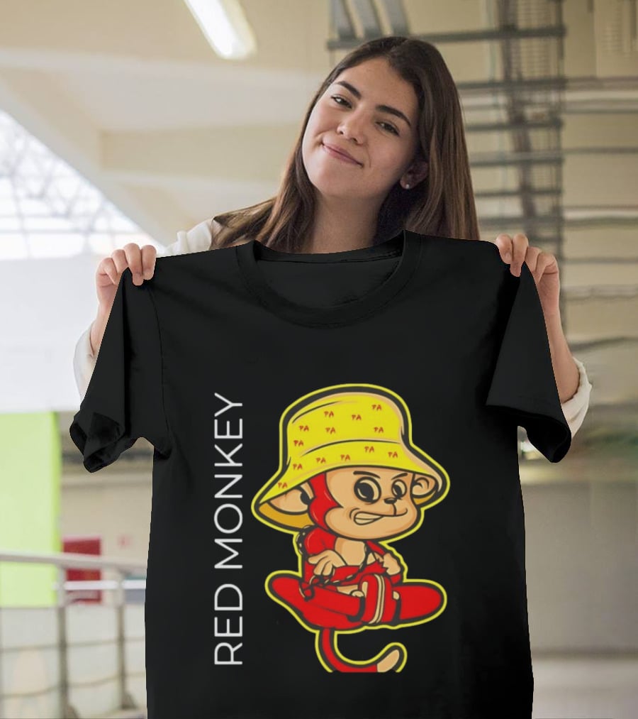 PA Red Monkey Cartoon With Yellow Hat T-Shirt