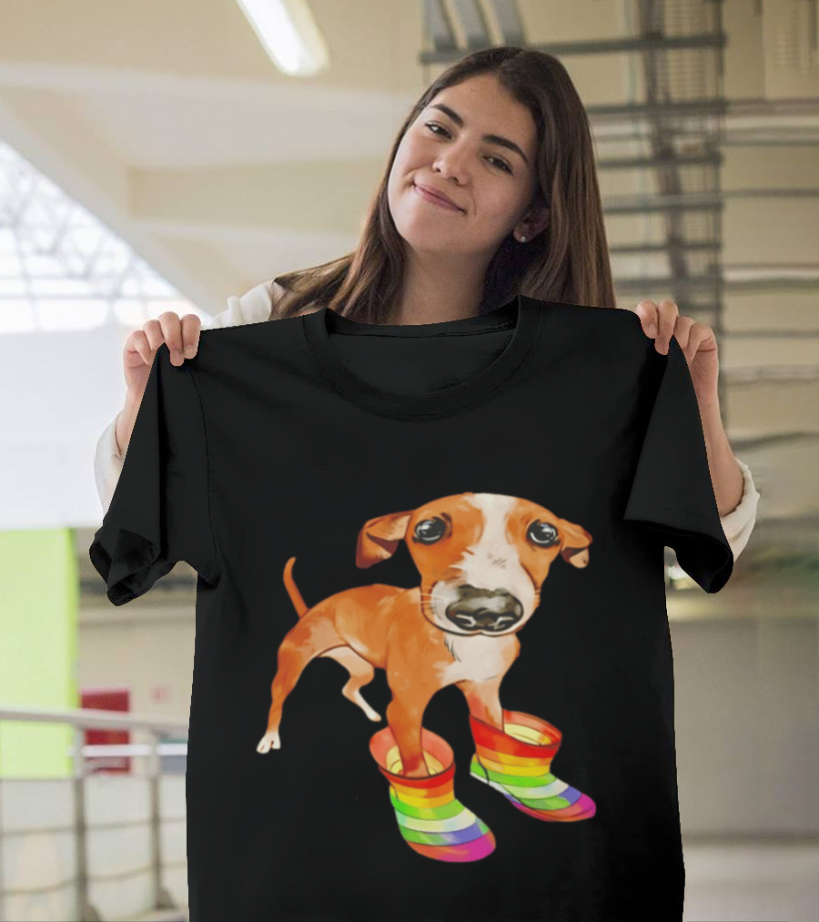 Doggie Rainbow Rainboots Puppy In Colorful Boots T-Shirt