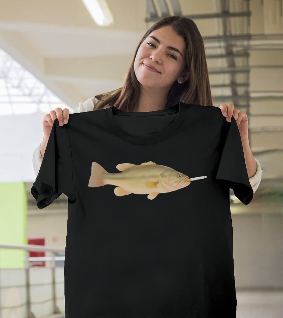 Fish Smoking Cigarette Novelty Humor T-Shirt