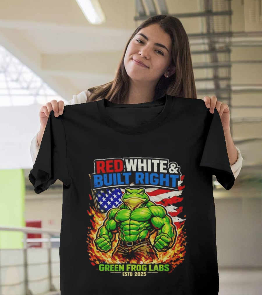 Red White & Built Right Green Frog Labs USA Flag ESTD 2025 T-Shirt