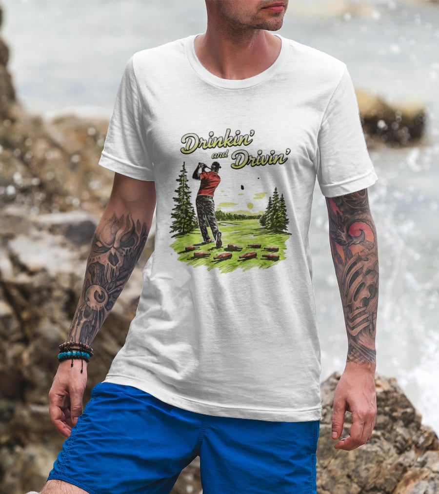 Drinkin' And Drivin' Golfer With Bottles On Golf Course T-Shirt