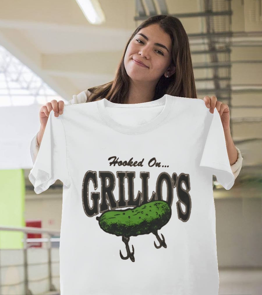 Hooked On Grillo's Pickle Green Fishing Hooks T-Shirt