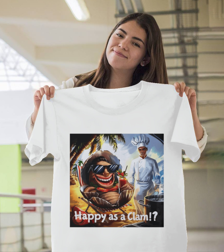 Happy As A Clam Beach Cartoon Chef Cooking Vacation Vibes T-Shirt