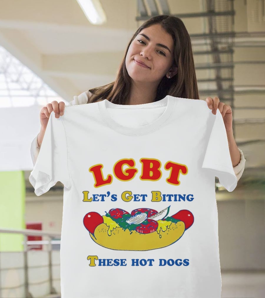 LGBT Let's Get Biting These Hot Dogs Playful Humor T-Shirt