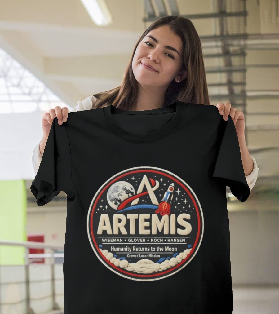 Artemis Wiseman Glover Koch Hansen Humanity Returns To The Moon Crewed Lunar Mission T-Shirt