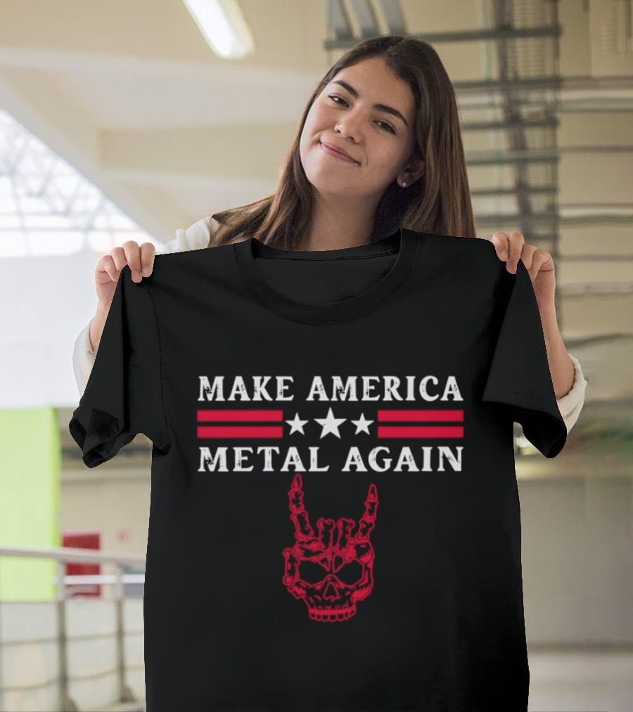 Make America Metal Again Skull Stars Stripes Red T-Shirt