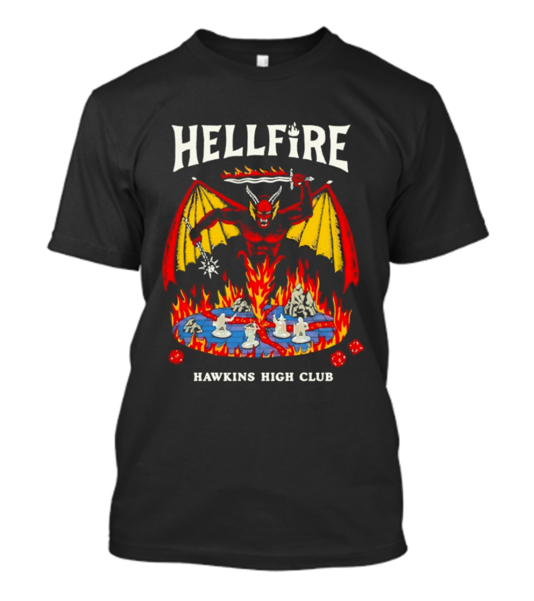 Hellfire Hawkins High Club Demon With Flames And Dice T-Shirt