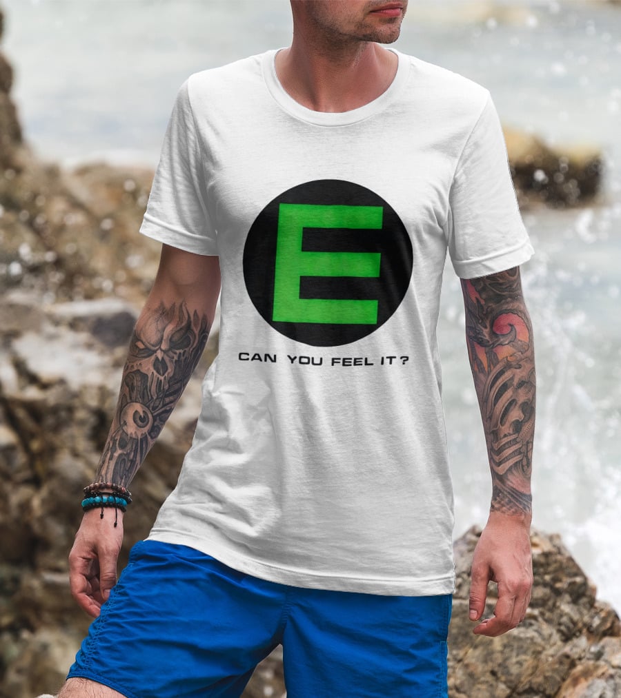 E Can You Feel It Green Block Letter T-Shirt