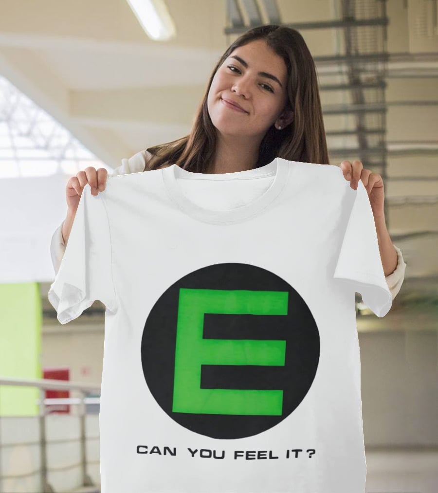 E Can You Feel It Green Block Letter T-Shirt