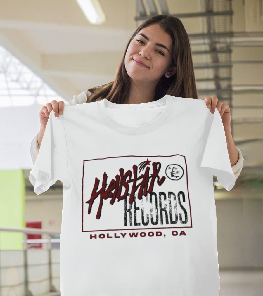 Hellstar Records Hollywood CA Music Icon With Red Star And Globe T-Shirt