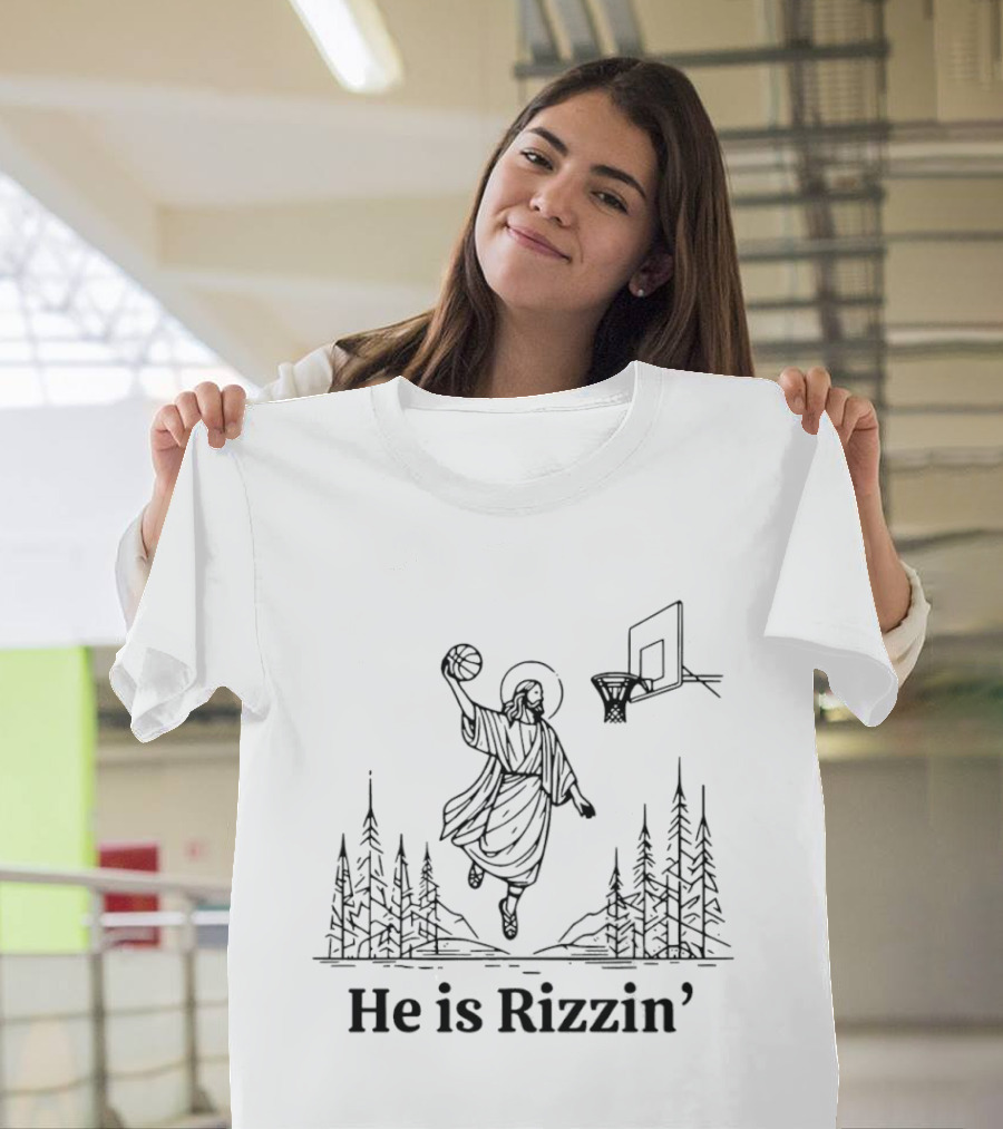 Jessus Slam Dunk He Is Rizzin Christian Easter Basketball T-Shirt
