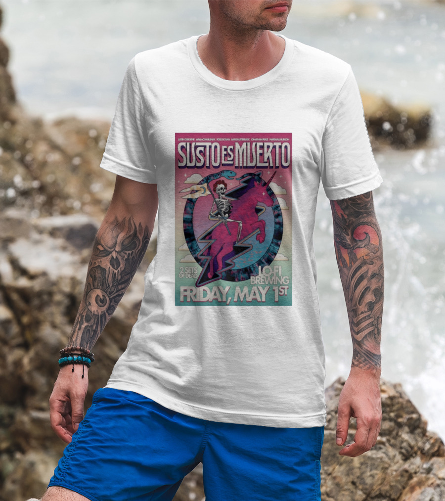 Susto Es Muerto Lofi Brewing May 1st Skeleton Riding Pegasus T-Shirt