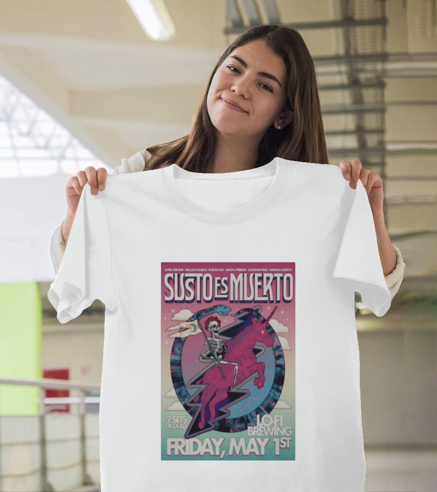 Susto Es Muerto Lofi Brewing May 1st Skeleton Riding Pegasus T-Shirt