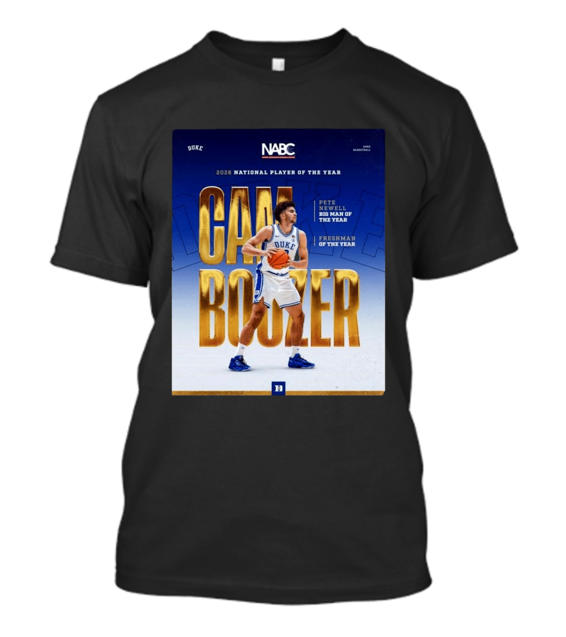 Duke Basketball Cameron Boozer 2026 National Player Pete Newell Big Man Freshman Of The Year T-Shirt