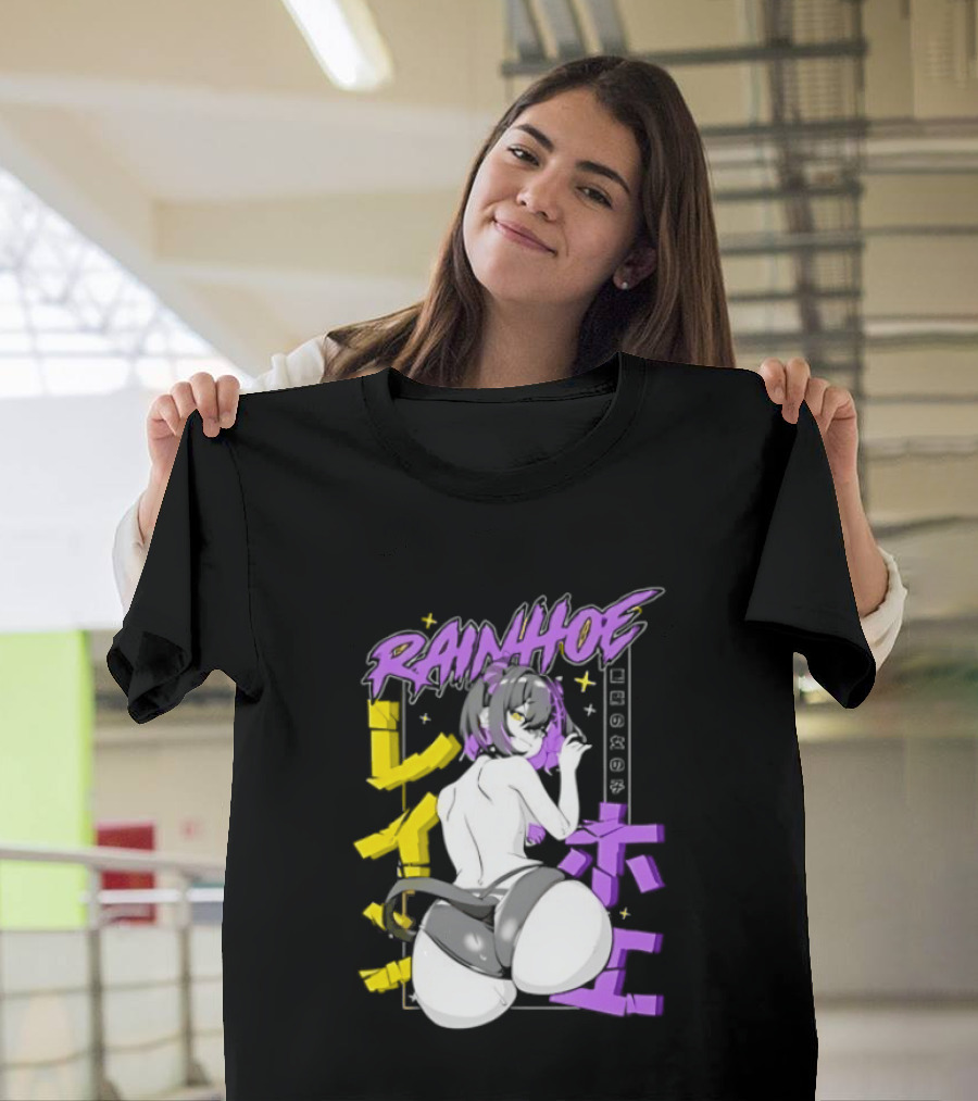 Rainhoe Demon Girl Anime Aesthetic With Japanese Text And Stars T-Shirt