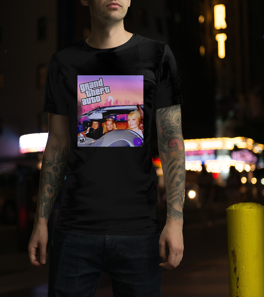 Grand Theft Auto Cover Paris And Britney Driving T-Shirt