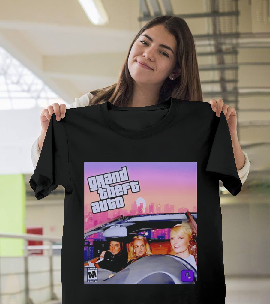 Grand Theft Auto Cover Paris And Britney Driving T-Shirt