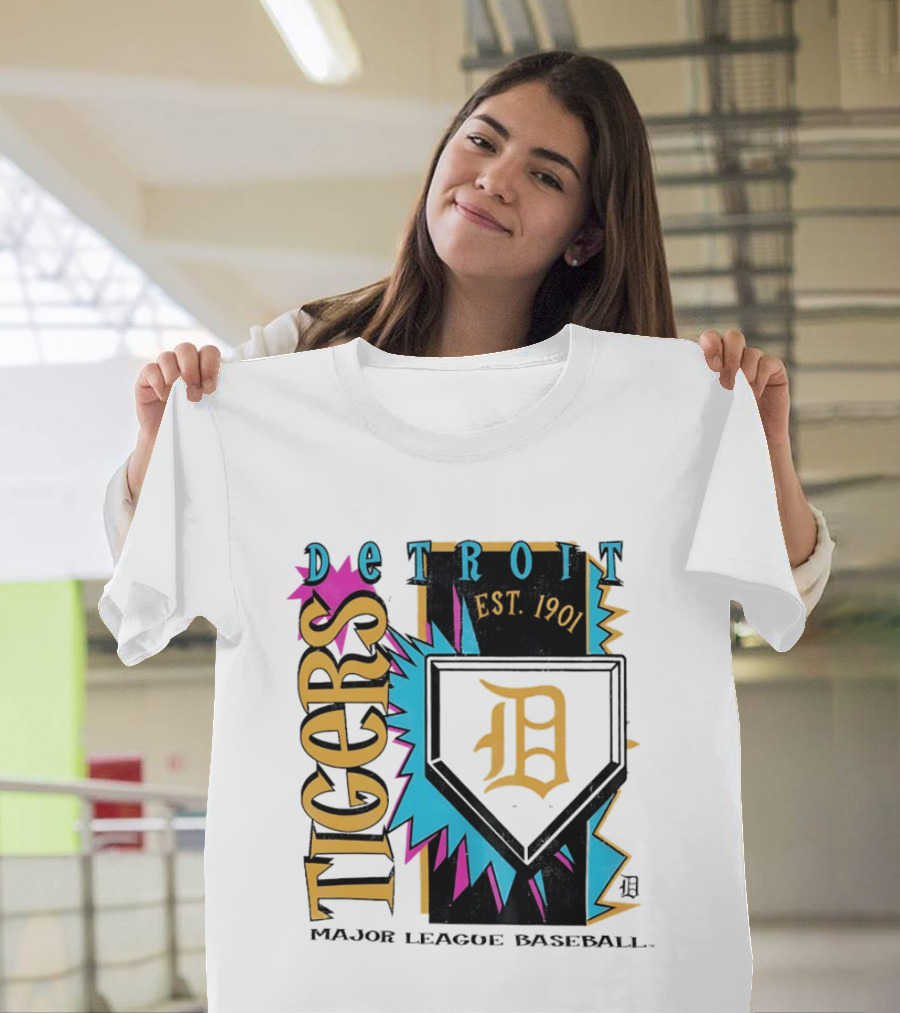 Detroit Tigers Major League Baseball Neon Cooperstown Est 1901 T-Shirt