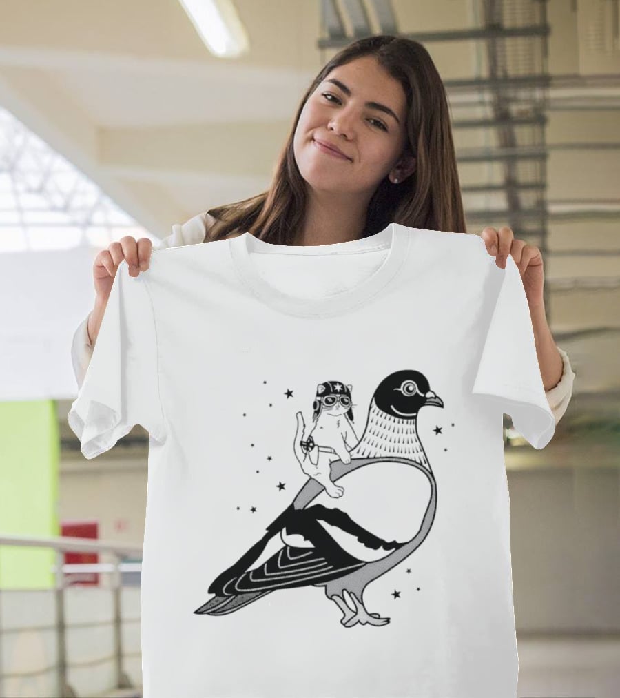 Gary Riding Pigeon With Stars And Cute Animal Rider T-Shirt