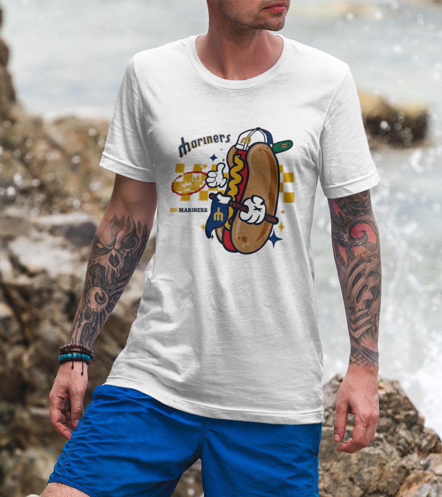 Mariners World Famous Hot Dog Mascot With Baseball T-Shirt