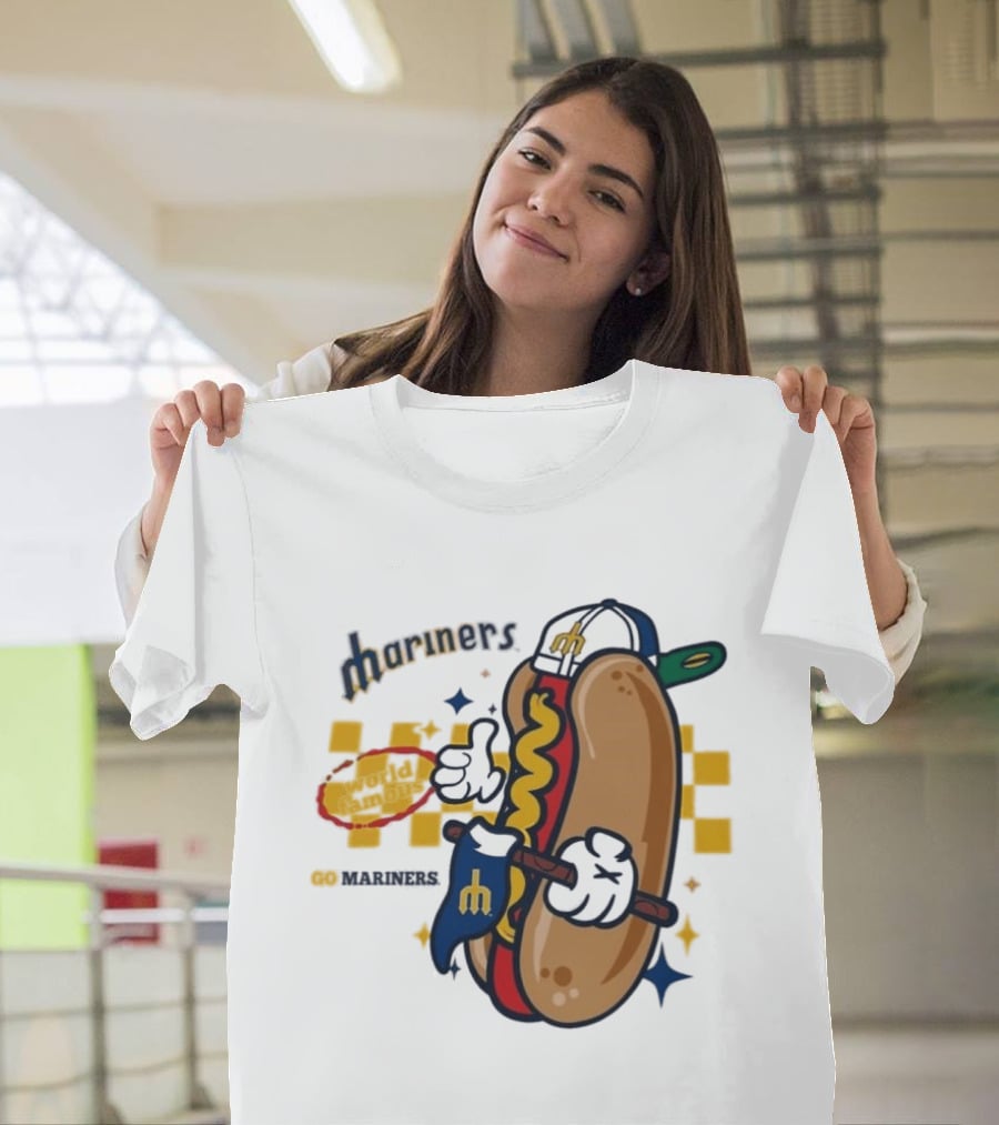 Mariners World Famous Hot Dog Mascot With Baseball T-Shirt