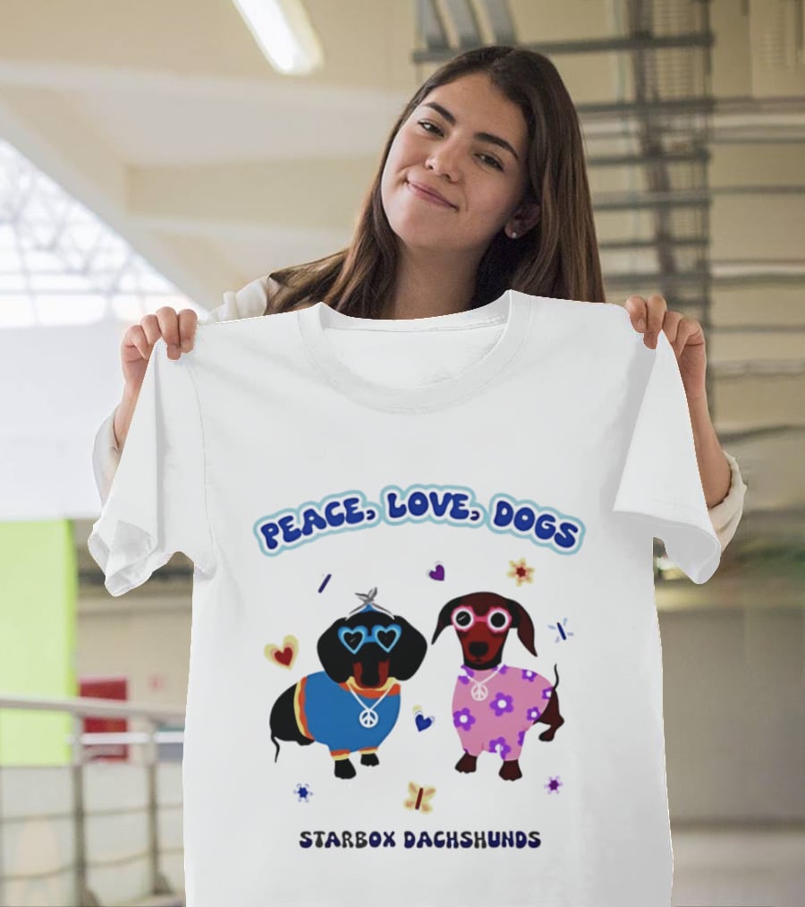Peace Love Dogs Starbox Dachshunds Heart Glasses Flower Outfits T-Shirt