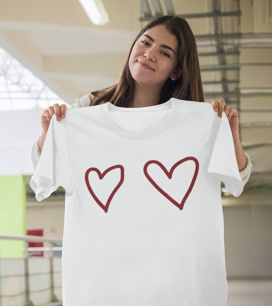 Sabrina Carpenter Double Heart Outlined Red Sketch T-Shirt