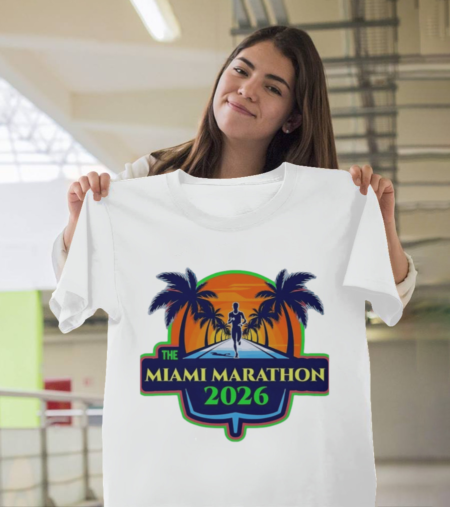 The Miami Marathon 2026 Palm Trees Sunset Runner T-Shirt