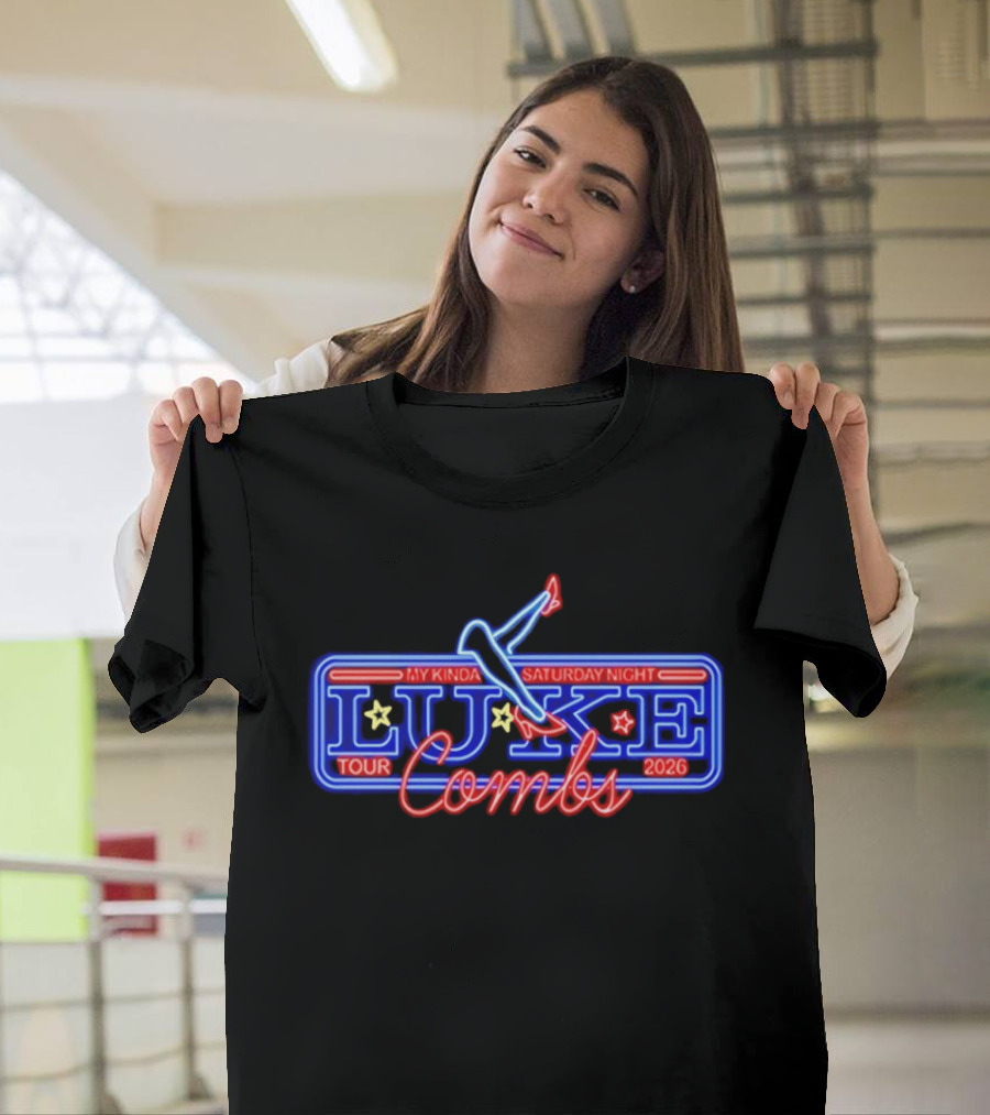 Luke Combs My Kinda Saturday Night Tour 2026 Neon Retro Star T-Shirt