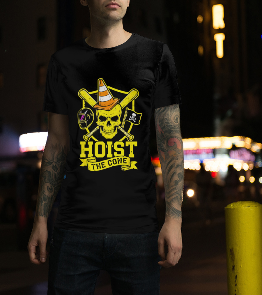 Hoist The Cone Pirate Skull Traffic Cone Baseball Crossbones T-Shirt