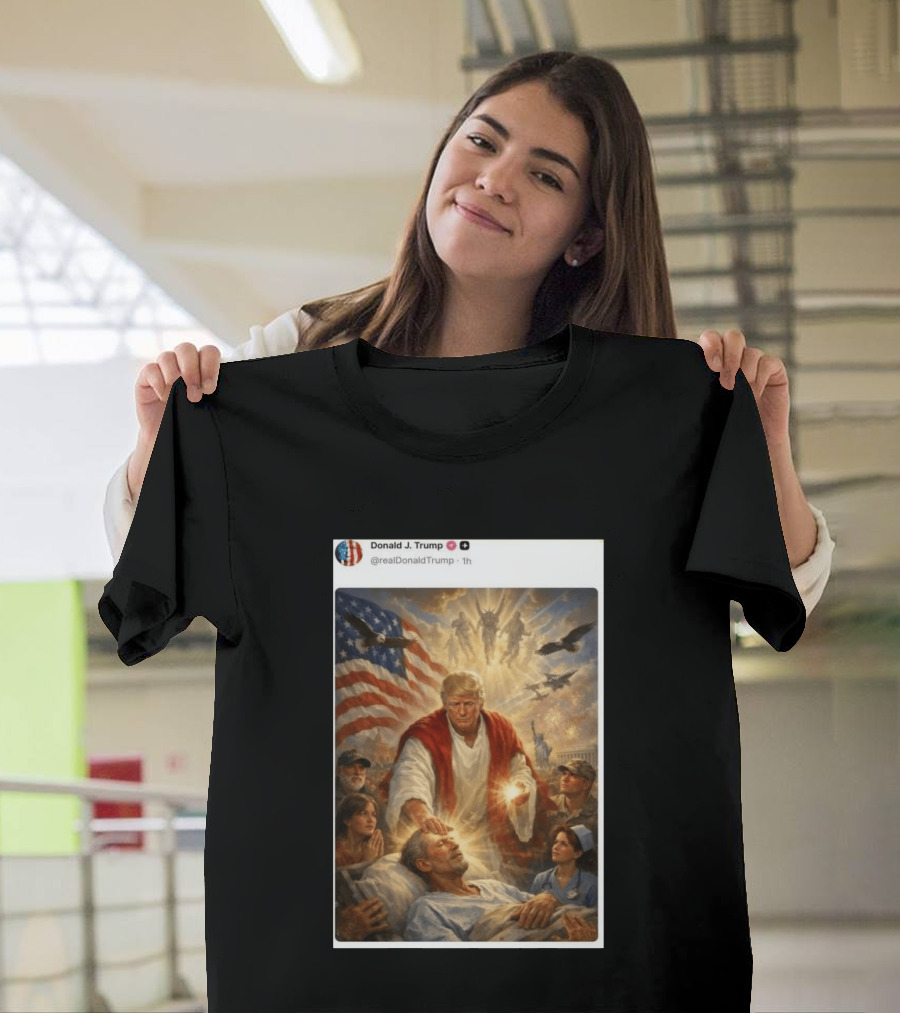 Pope Leo XIV President Trump Jesus Christ 2026 American Flag Healing T-Shirt